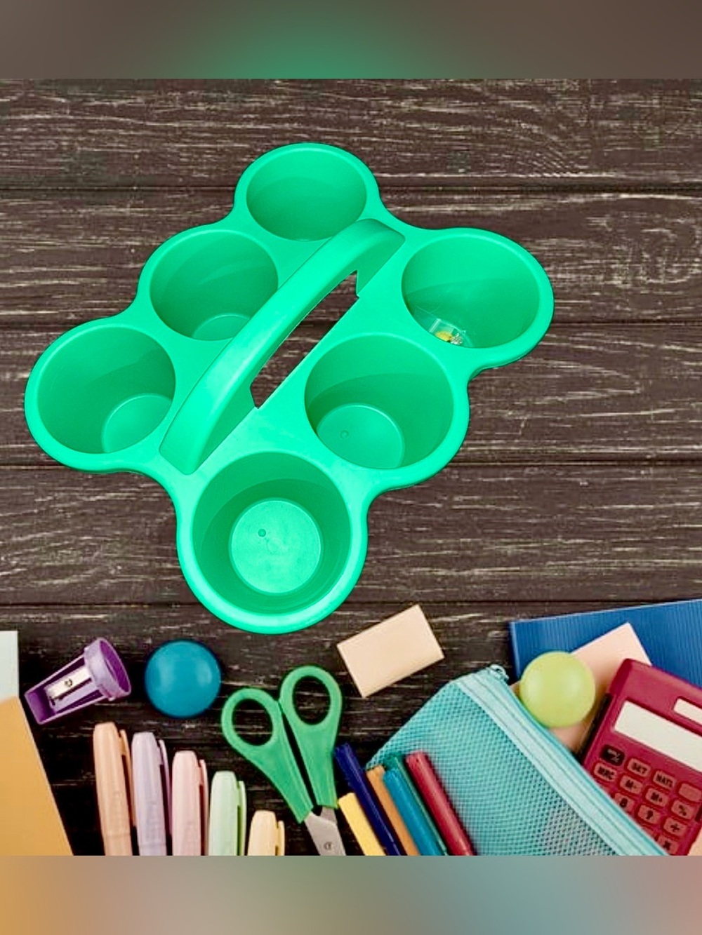 Green Multi-Cup Desk Organizer Caddy